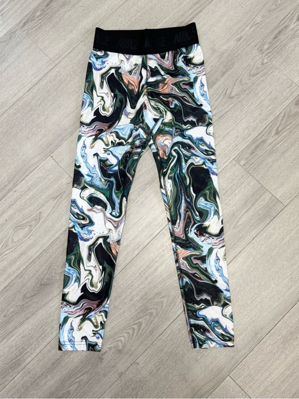 Nike Womens Marble Watercolor Print Athletic Leggings Black Waistband AH6499-010